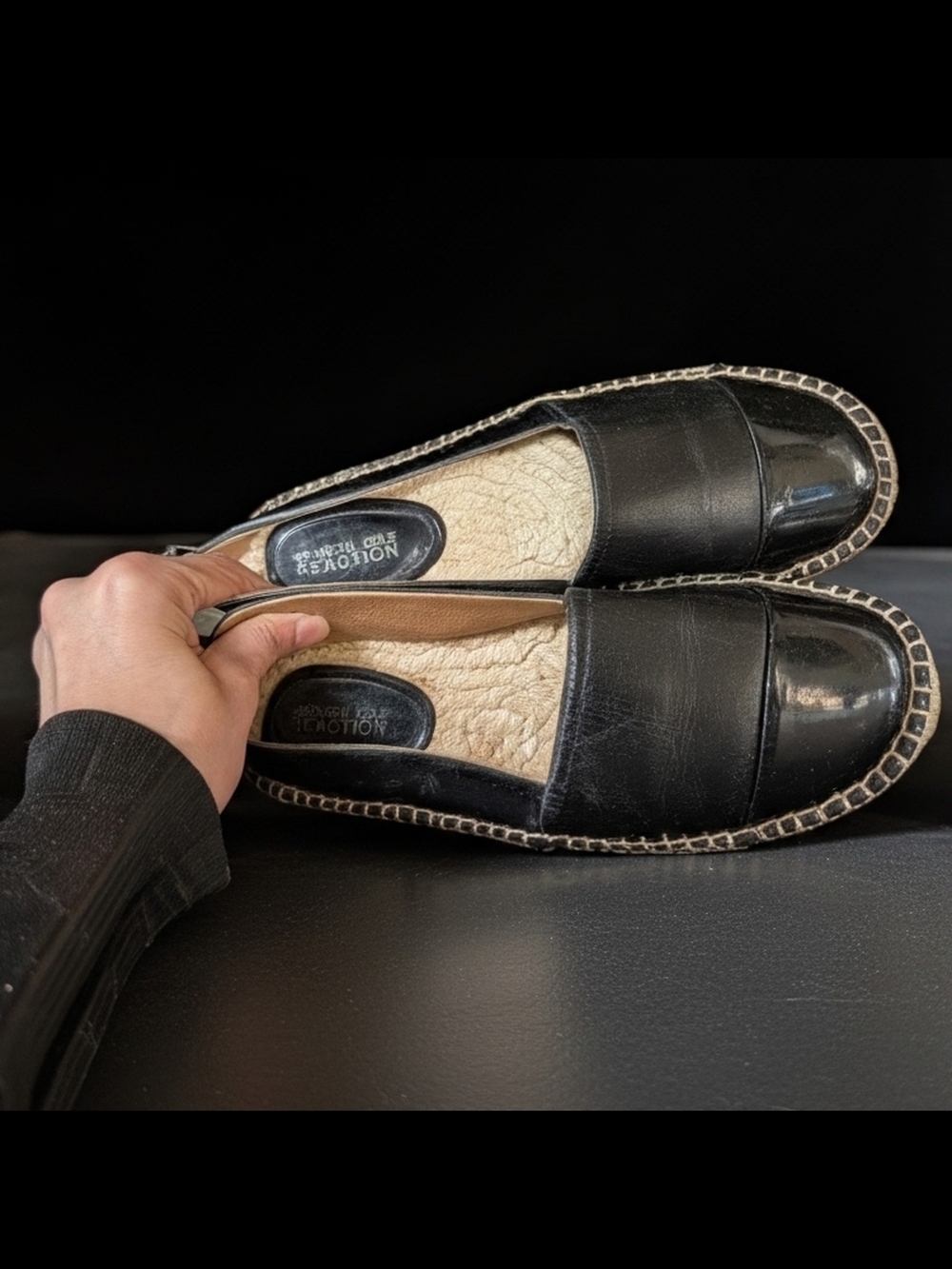 Kenneth Cole Reaction Espa Zee Black Womens' Leather Espadrille Flats Size 9.5